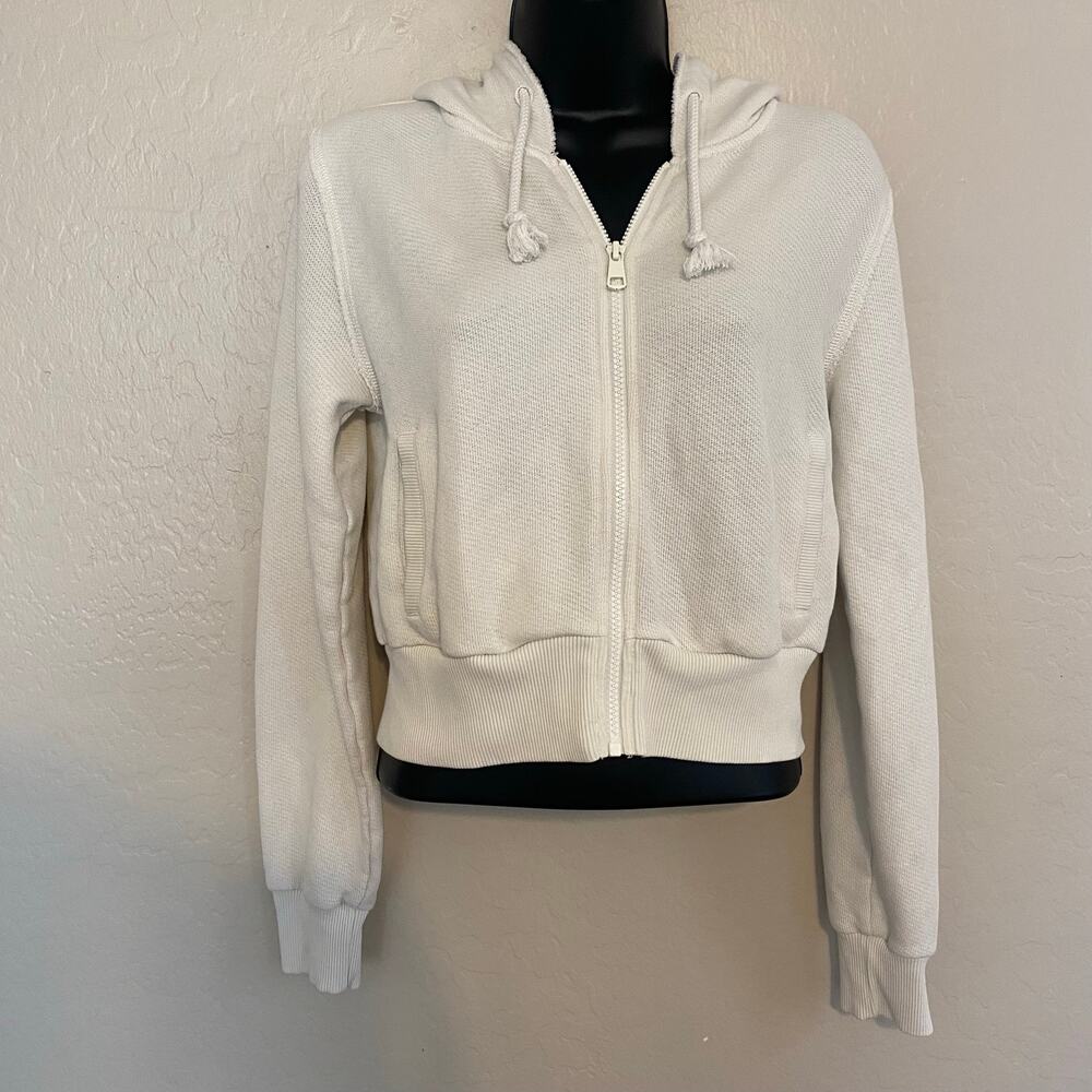 American Eagle Seriously Lived In Zip Up Cropped Hoodie Womens Sz Small White